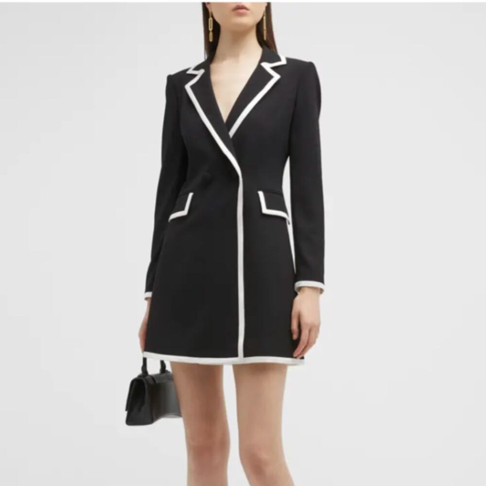 Alice & Olivia Kyrie Piped Tuxedo Dress Long Sleeve Black and White Size 2